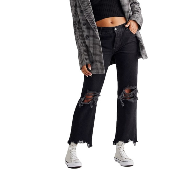 FREE People size 27 Maggie Mid Rise Straight Onyx NWT - Picture 1 of 3